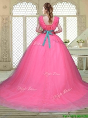 Fashionable Brush Train Quinceanera Dresses in Hot Pink