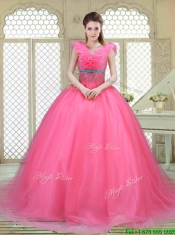 Fashionable Brush Train Quinceanera Dresses in Hot Pink
