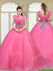 Fashionable Brush Train Quinceanera Dresses in Hot Pink