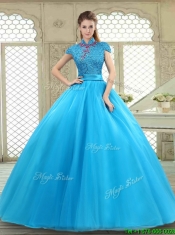 Fashionable High Neck Quinceanera Gowns in Baby Blue