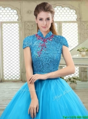 Fashionable High Neck Quinceanera Gowns in Baby Blue