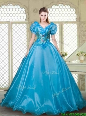 Gorgeous Appliques and Beading Sweet 16 Dresses with V Neck