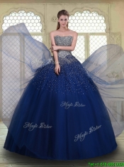 Gorgeous Ball Gown Strapless Quinceanera Gowns in Navy Blue