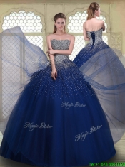 Gorgeous Ball Gown Strapless Quinceanera Gowns in Navy Blue