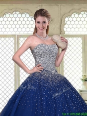 Gorgeous Ball Gown Strapless Quinceanera Gowns in Navy Blue