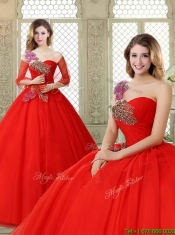 Hot Sale Appliques and Beading Sweet 16 Dresses with One Shoulder