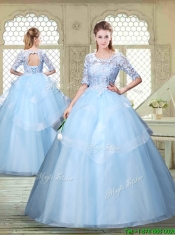 Hot Sale Half Sleeves Scoop Quinceanera Dresses with Lace