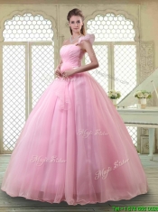 Lovely Rose Pink Quinceanera Dresses with One Shoulder