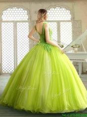 Luxurious Beading and Appliques Quinceanera Dresses in Yellow Green