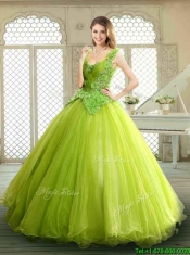 Luxurious Beading and Appliques Quinceanera Dresses in Yellow Green