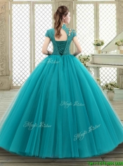 Luxurious High Neck Appliques Sweet 16 Dresses with Short Sleeves