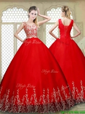 New Style Scoop Lace Up Quinceanera Gowns with Appliques