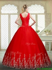 New Style Scoop Lace Up Quinceanera Gowns with Appliques