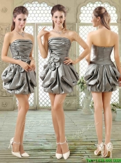 New Style Short Strapless Silver Dama Dresses with Pick Ups
