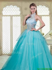 Popular Halter Top Quinceanera Dresses with Brush Train