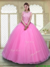 Popular Scoop Hand Made Flowers Sweet 16 Dresses with Brush Train