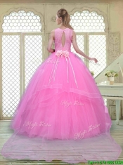 Popular Scoop Hand Made Flowers Sweet 16 Dresses with Brush Train