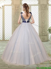 Pretty Champagne Straps Quinceanera Gowns with Belt and Appliques