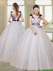 Pretty Champagne Straps Quinceanera Gowns with Belt and Appliques