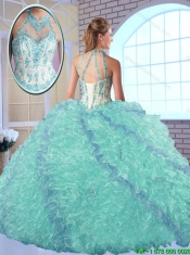 2016 Elegant High Neck Quinceanera Dresses with Appliques and Ruffles