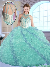 2016 Elegant High Neck Quinceanera Dresses with Appliques and Ruffles