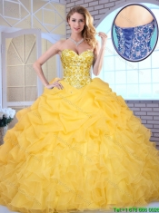 2016 Elegant Yellow Quinceanera Gowns with Beading and Ruffles