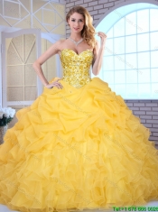 2016 Elegant Yellow Quinceanera Gowns with Beading and Ruffles