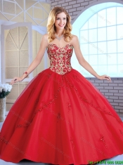 2016 Exclusive Red Sweetheart Sweet 16 Dresses with Beading and Appliques