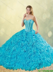 2016 Exquisite Aqua Blue Detachable Quinceanera Dresses with Beading