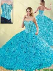 2016 Exquisite Aqua Blue Detachable Quinceanera Dresses with Beading