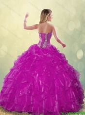 2016 Latest Ball Gown Fuchsia Quinceanera Dresses with Beading