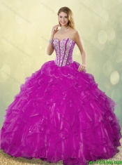 2016 Latest Ball Gown Fuchsia Quinceanera Dresses with Beading