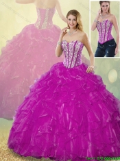 2016 Latest Ball Gown Fuchsia Quinceanera Dresses with Beading