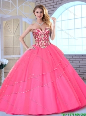 2016 Latest Beading Sweetheart Quinceanera Dresses in Hot Pink
