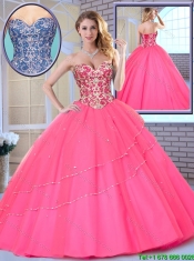 2016 Latest Beading Sweetheart Quinceanera Dresses in Hot Pink