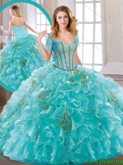 2016 New Arrivals Aqua Blue Sweet 16 Dresses with Beading and Ruffles