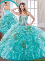 2016 New Arrivals Aqua Blue Sweet 16 Dresses with Beading and Ruffles