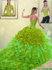 2016 Perfect Brush Train Detachable Sweet 16 Dresses in Multi Color