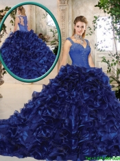 2016 Perfect Straps Brush Train Quinceanera Gowns in Royal Blue 2016 Perfect Straps Brush Train Quinceanera Gowns in Royal Blue