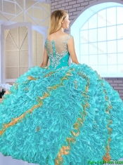 2016 Popular Beading Scoop Quinceanera Gowns with Zipper Up