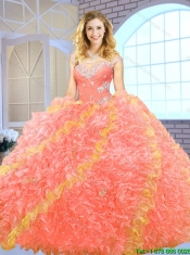 2016 Popular Beading Scoop Quinceanera Gowns with Zipper Up