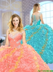 2016 Popular Beading Scoop Quinceanera Gowns with Zipper Up