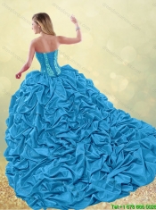 Best Selling Brush Train Beading Quinceanera Dresses in Fuchsia