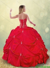 Cheap 2016 Beading and Pick Ups Quinceanera Gowns in Red