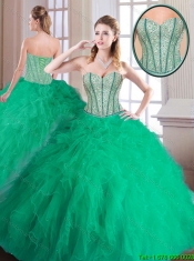 Cheap 2016 Beading and Ruffles Quinceanera Gowns in Turquoise