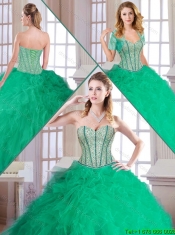Cheap 2016 Beading and Ruffles Quinceanera Gowns in Turquoise