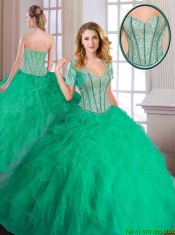 Cheap 2016 Beading and Ruffles Quinceanera Gowns in Turquoise