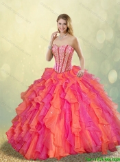 Cheap Beading and Ruffles Detachable Quinceanera Dresses in Multi Color