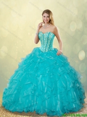 Elegant Aqua Blue Sweet 16 Dresses with Beading and Ruffles