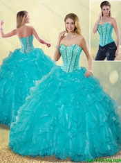 Elegant Aqua Blue Sweet 16 Dresses with Beading and Ruffles